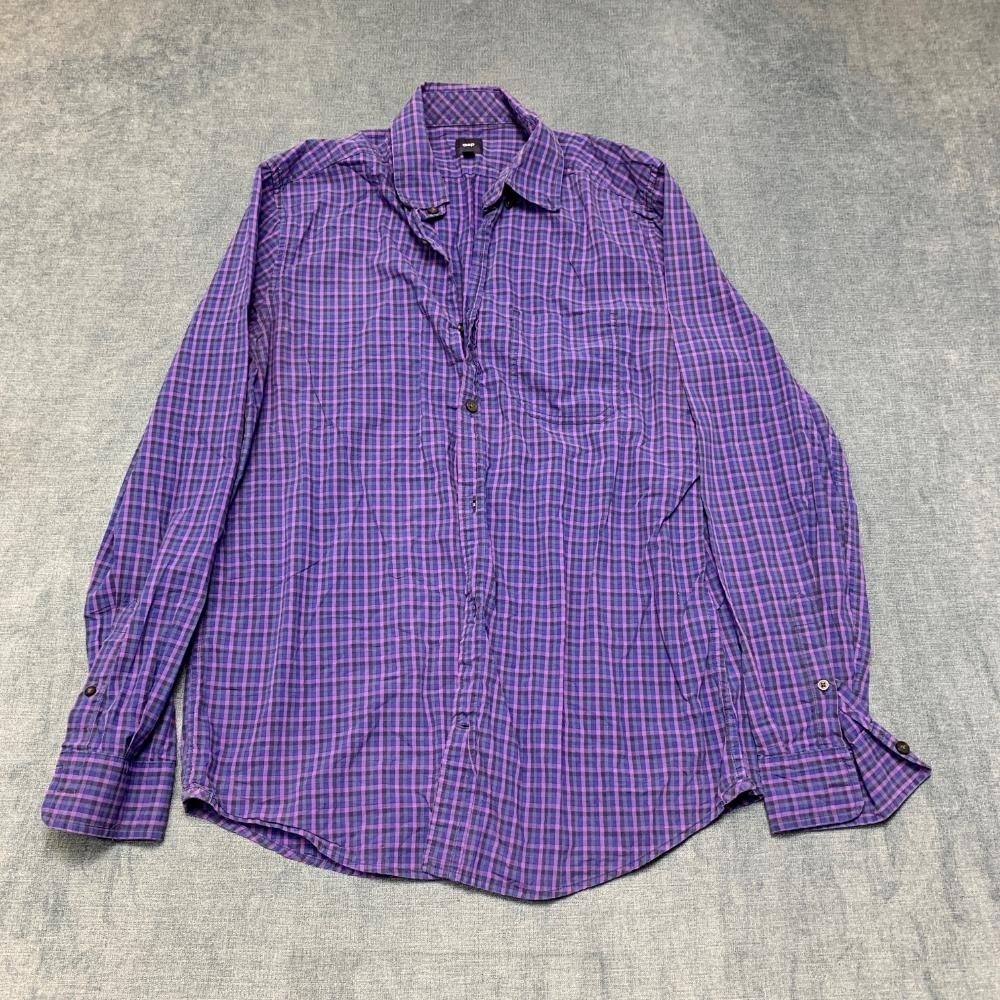 Gap Shirt Mens Medium Purple Blue Plaid Cotton Chest Pocket Casual Button Down